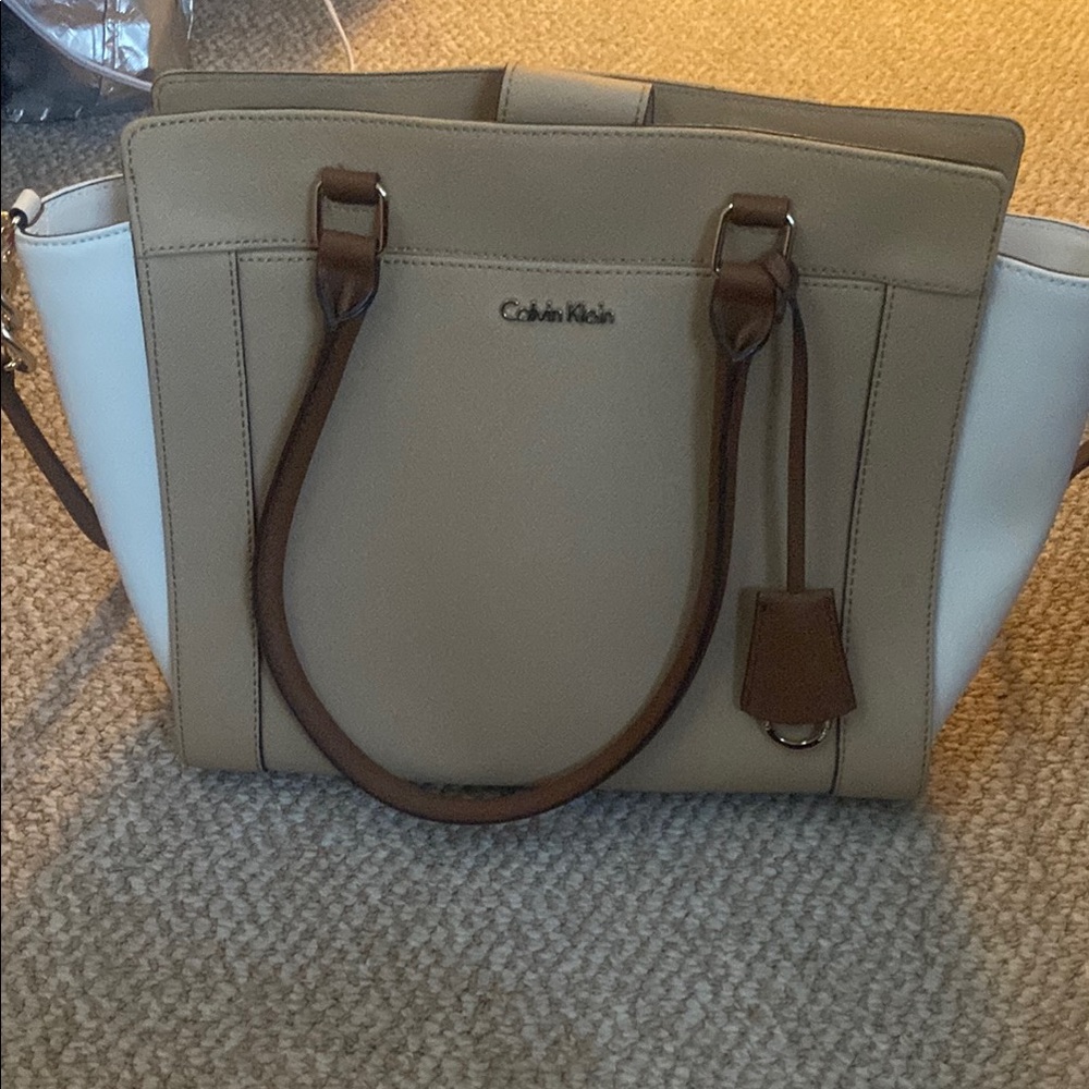 Calvin Klein Tan and White Tote Bag